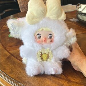 Plush Nommi White Bunny Lamb Doll with Yellow Bow and Decorative Chest